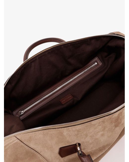Kiton Brown Suede Weekend Travel Bag Slate for men