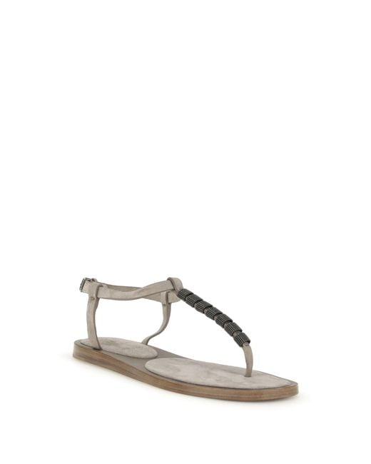 Brunello Cucinelli Natural Embellished Sandals