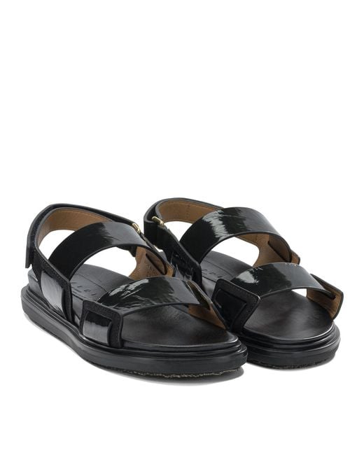 Marni Black "Fussbett" Leather Sandals