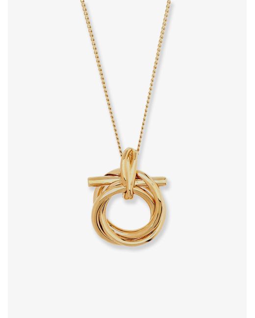 Ferragamo White Brass Necklace With Gancini Pendant