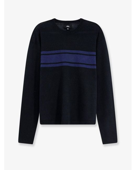 Stussy Blue Striped Cotton And Linen Sweater for men