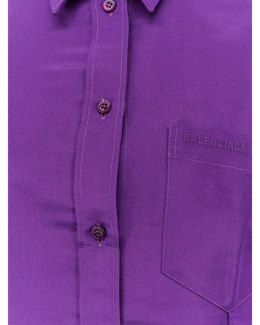 Balenciaga Purple Silk Button-Front Shirt With Patch Pocket