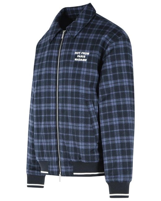 Drole de Monsieur Blue Wool Blend Checkered Jacket for men
