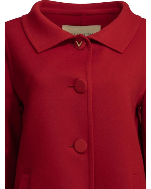 Valentino Red Long Wool And Cashmere Coat