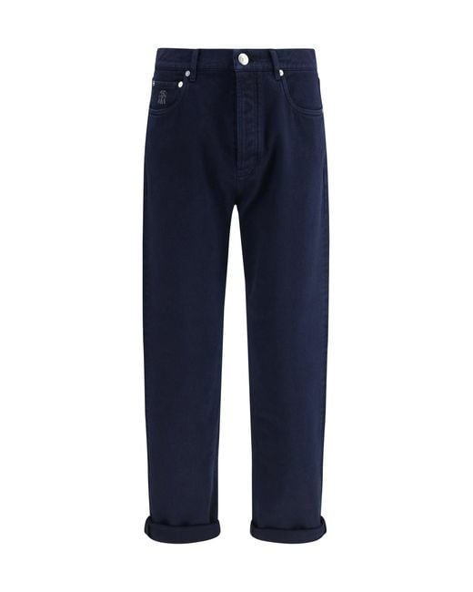 Brunello Cucinelli Blue Iconic Fit Five-Pocket Trousers for men