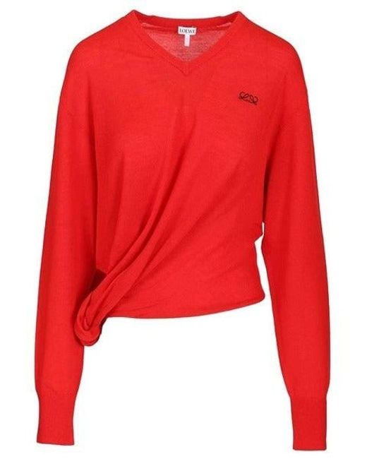 Loewe Red Draped Crewneck Knitwear