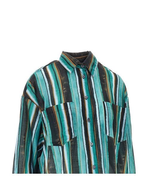 Pinko Blue Striped Print Muslin Shirt