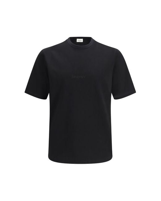 Saint Laurent Black Cotton Jersey T-Shirt With Embroidered Logo for men