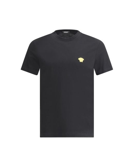 Versace Black T-Shirt With Iconic Logo Embroidered On The Chest for men