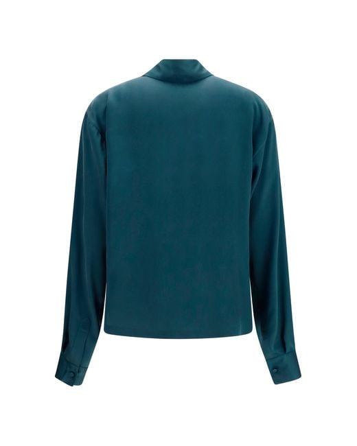Tom Ford Blue Deep V-Neck Silk Shirt