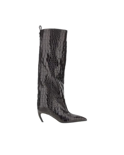 The Attico Black Croco-Embossed Leather 'Lea' Boots
