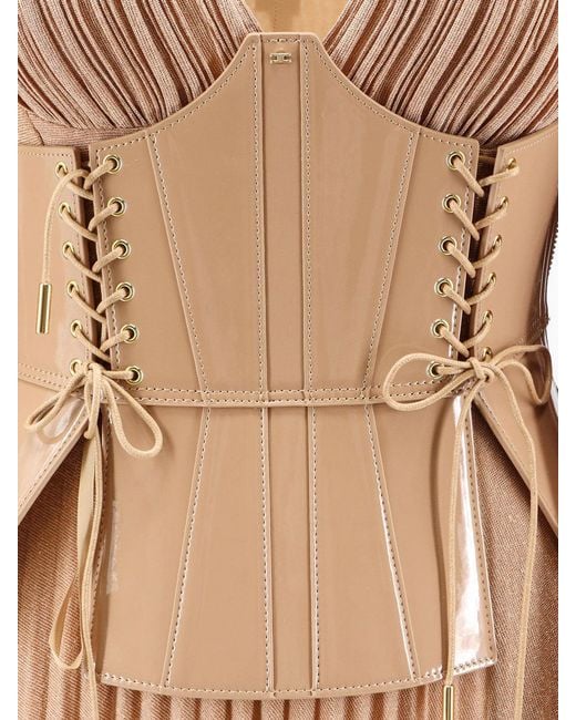 Elisabetta Franchi Natural Carpet Dress With Corset