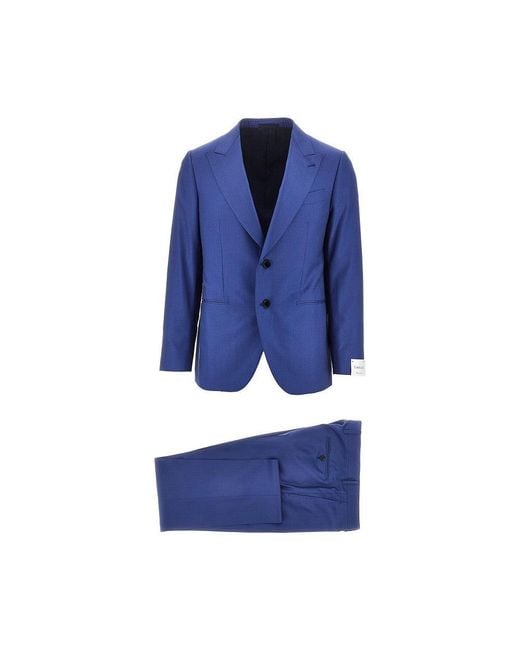 Caruso Blue Silk And Wool Single-Breasted Tailored Suit for men