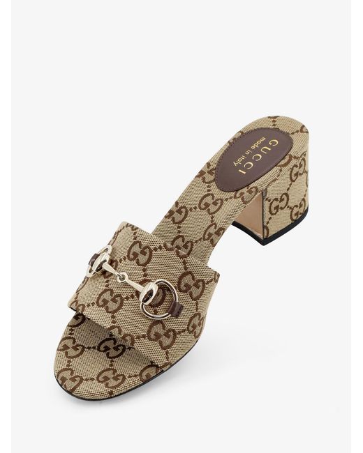 Gucci Natural Gg Fabric Sandals With Metal Horsebit