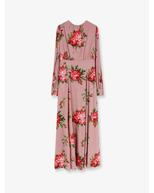 Dolce & Gabbana White Dolce & Gabbana Long Silk Dress With Bouquet Rose Print