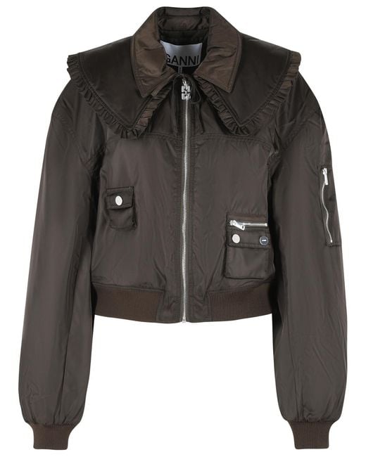 Ganni Black Polyamide Bomber Jacket
