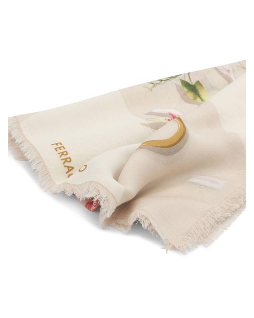 Ferragamo White Gaia Print Wool Scarf