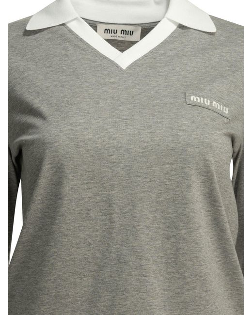 Miu Miu Gray Buttonless Polo Shirt