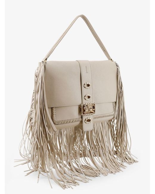 Burberry Natural Rider Leather Handbag With Metal Equestrian Knit Logo