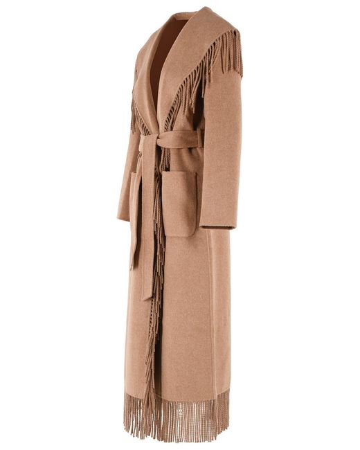 Jonathan Simkhai Natural Camel Wool Blend Coat With Fringed Details