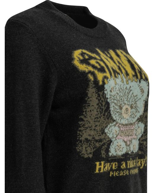 Ganni Black "Teddy" Crew-Neck Sweater