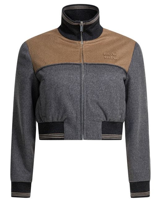 Miu Miu Black Wool And Cashmere Bomber Jacket