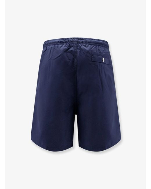 AMI Blue Nylon Swimsuit With Tone-On-Tone Logo Patch for men