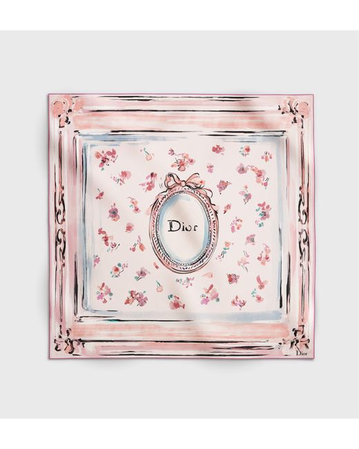 Dior Pink Iviera 90 Floral Portrait Scarf