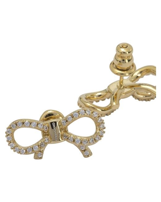 Ferragamo White Bow Earrings With Rhinestones
