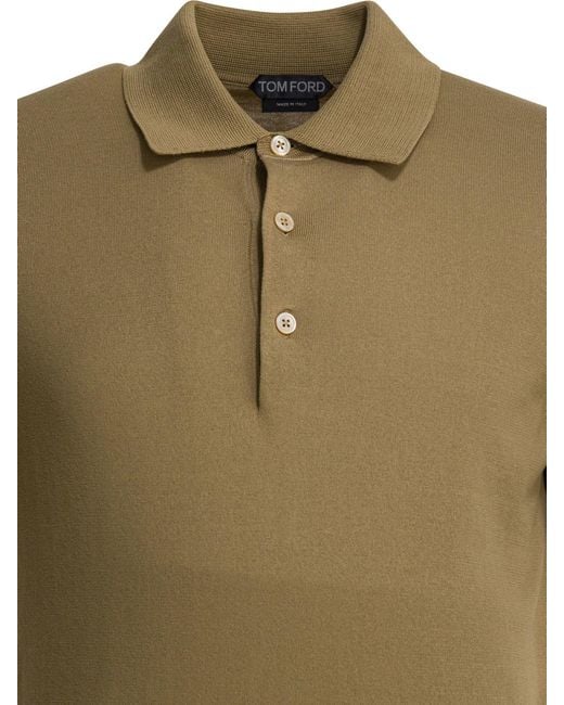 Tom Ford Green Cotton Knit Polo Shirt for men
