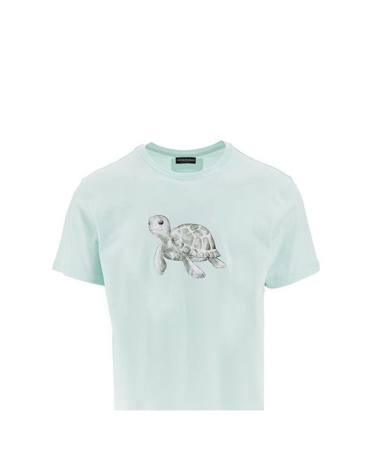 Emporio Armani Blue Sea Animals Print Swimwear T-Shirt for men