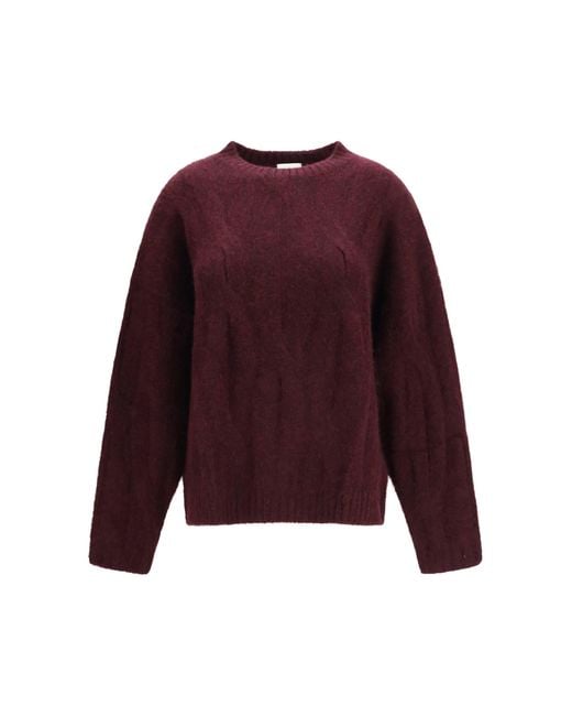 Allude Red Cashmere Silk Sweater Voluminous Sleeves