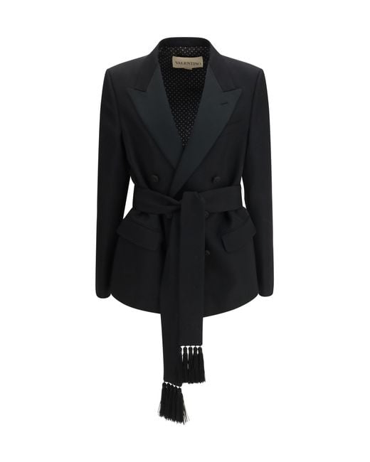 Valentino Black Double-Breasted Virgin Wool Blazer With Belt for men