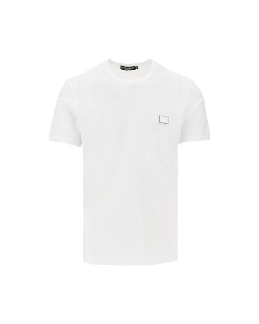 Dolce & Gabbana White Dolce&Gabbana Logo Plate T-Shirt for men