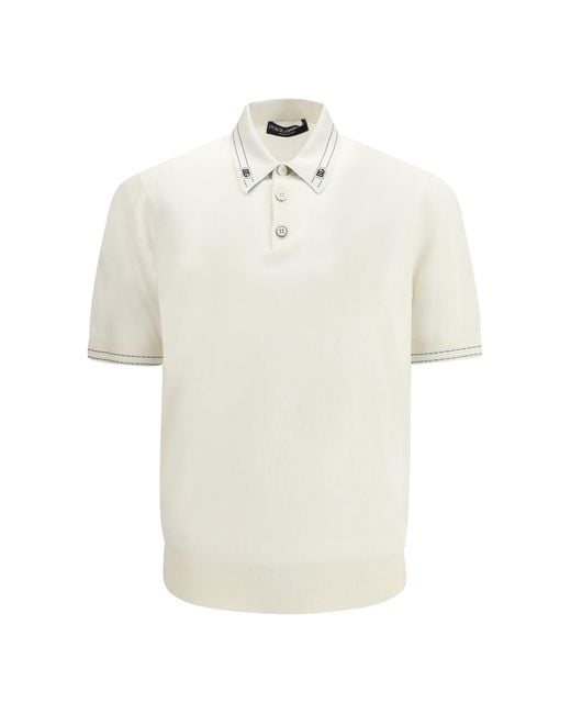 Dolce & Gabbana White Silk Polo With Collar And Short Sleeves for men
