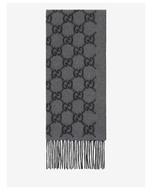 Gucci Gray Cashmere Scarf Gg for men
