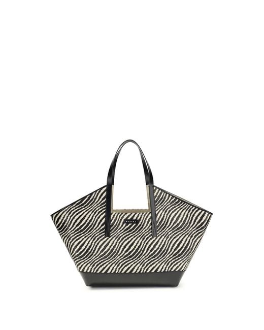 Marni Multicolor Raffia Effect Fabric Tote Bag