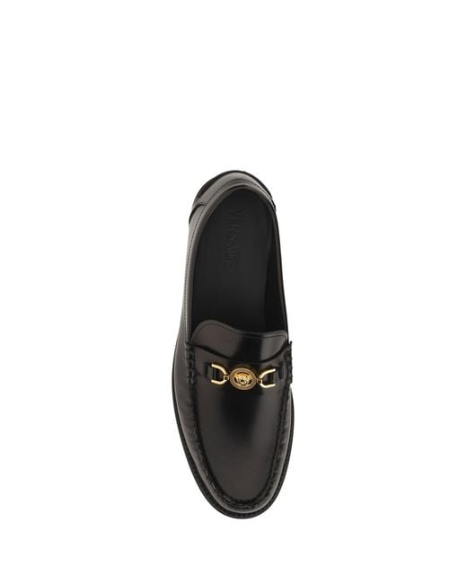 Versace Black Leather Loafers for men