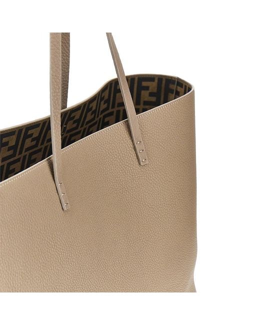 Fendi Natural Medium 'Roll' Grained Leather Shopping Bag
