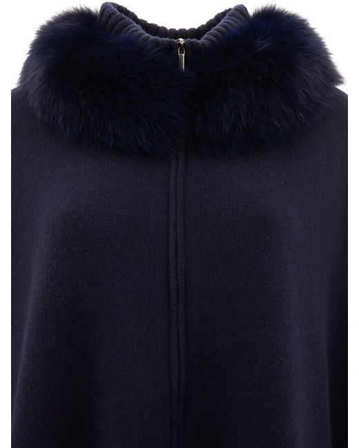 Giovi Blue Wool And Cashmere Poncho Coats