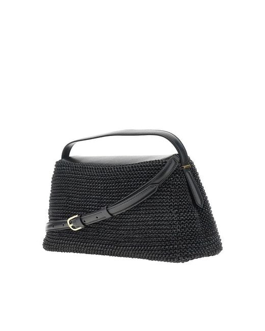 Totême Black T-Lock Woven Leather Bag