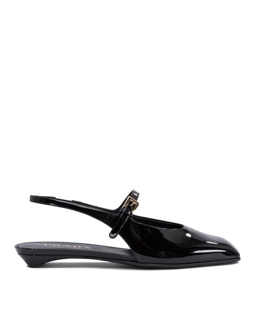 Prada Black Patent Leather Slingback Ballet Flats