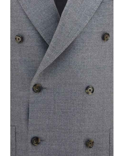 Lardini Gray Double-Breasted Wool-Blend Jacket for men