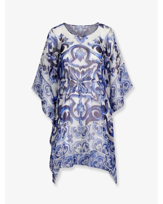 Women's Blue Kaftan Chiffon Maiolica Print