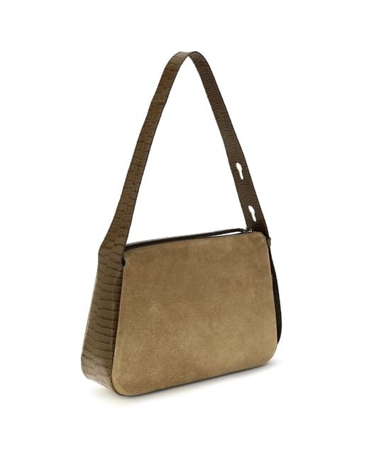 Tory Burch Metallic Romy Suede Shoulder Bag Stone