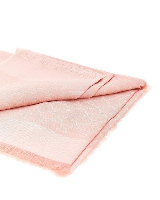 Gucci Pink Silk And Wool Scarf With Gg Motif