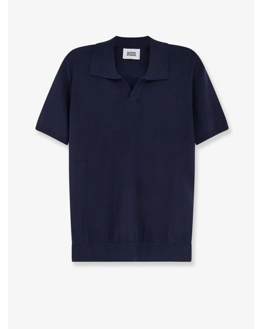 Alpha Studio Blue Cotton Polo for men