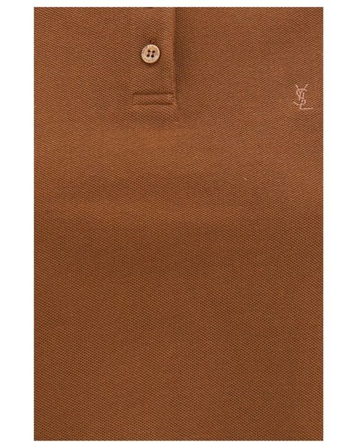 Saint Laurent Brown Cassandre Short Cotton Piqué Polo Shirt