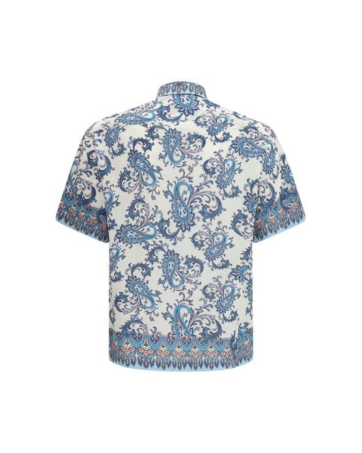 Etro Blue Cotton Shirt With Floral And Paisley Motif for men