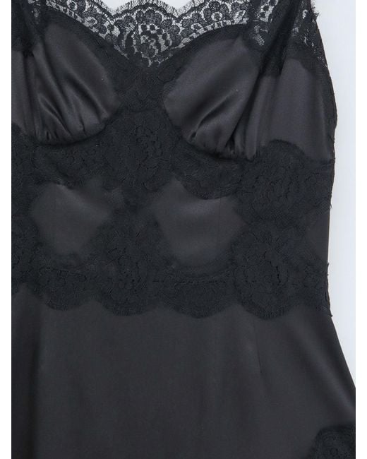 Dolce & Gabbana Black Slip Dress With Lace Details
